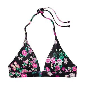 VICTORIA'S SECRET SWIM Essential Halter Bikini Top In Black Floral